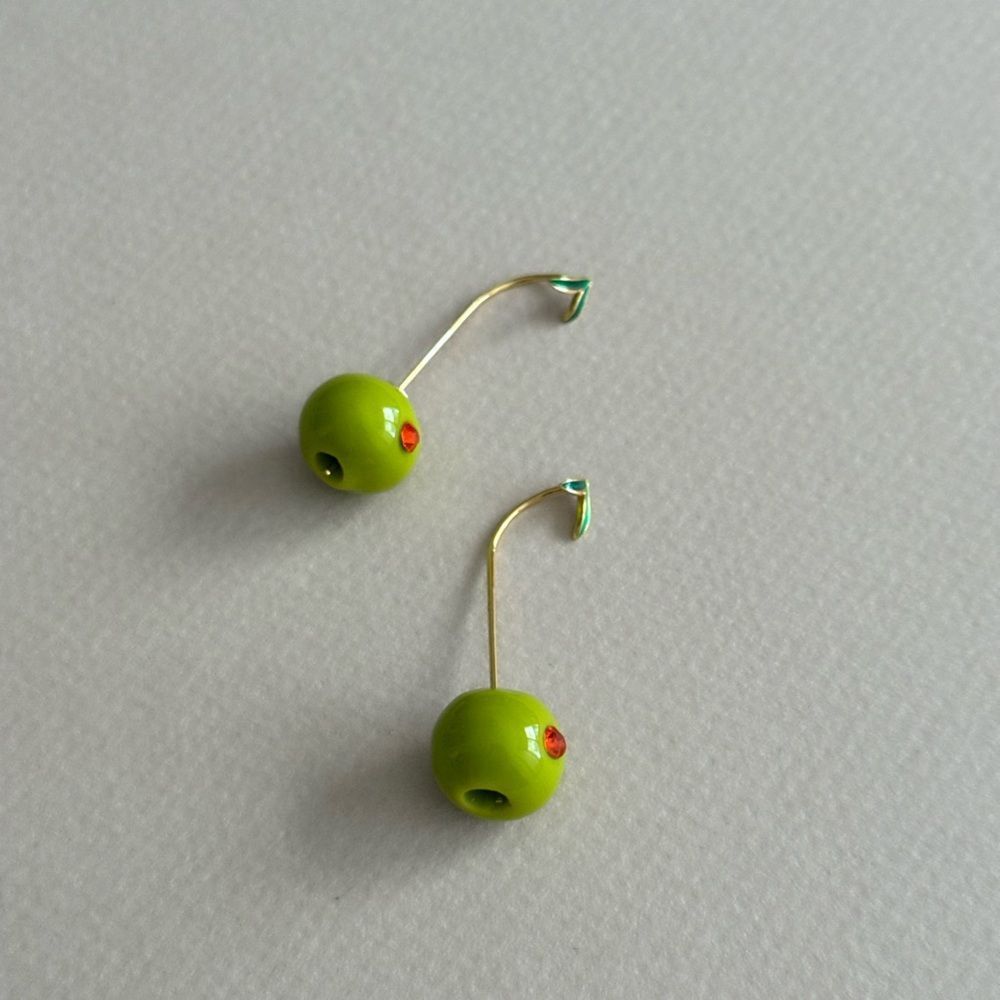 Olive Green Drop Earrings #1705 - Picture 4 of 4